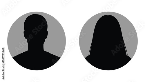 Two circular profile images display anonymous human figures in stark contrast presenting a striking silhouette high quality professional detailed