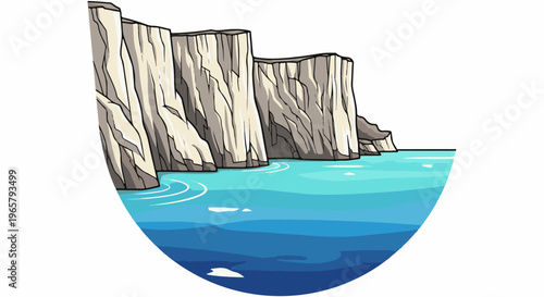 Stylized seaside cliffs with turquoise water and gentle waves