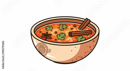 Warm bowl of aromatic soup with spices and herbs, a comforting meal