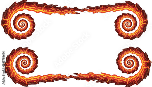 A fiery frame with swirling flames on a white background for graphic design use