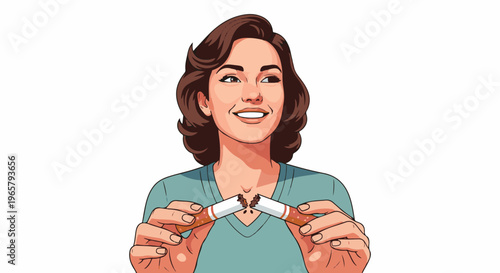Woman breaking a cigarette in half with a smile