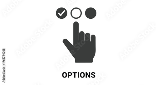 Vector graphic of hand selecting options on a computer interface screen