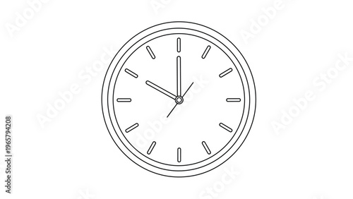 Minimalist line drawing of a round wall clock with a simple dial and hands showing the time as approximately ten minutes past ten o clock.