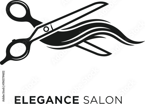 A logo for a salon featuring scissors and hair