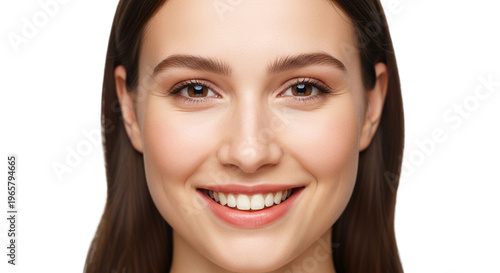 Happy Young Woman Portrait with Soft Smile on Transparent Background