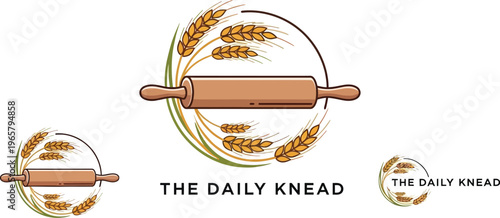 A logo for The Daily Knead featuring a rolling pin and wheat