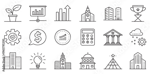 Minimal line icon set, thin stroke vector icons, clean modern outline style, consistent stroke width, editable stroke, isolated on white background, grid aligned, UI UX design icons, high quality SVG 