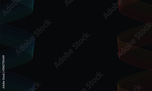 Dark abstract background with colorful swirling wave lines vector for website banner