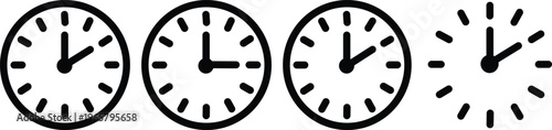Four analog clocks showing time progression with increasing speed
