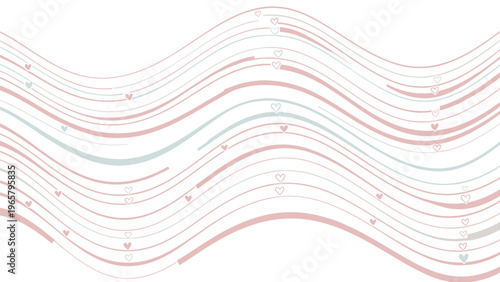 Soft and romantic background featuring delicate wavy pink and blue lines interspersed with small floating heart shapes.
