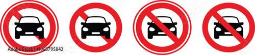 No Vehicles Traffic Sign Vector Icon Set, Prohibited Road Sign Symbols