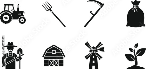Farm life editable icon set vector graphics for agriculture harvesting and rural concepts