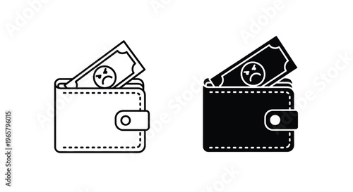 Vector illustration of wallets with sad banknotes sticking out