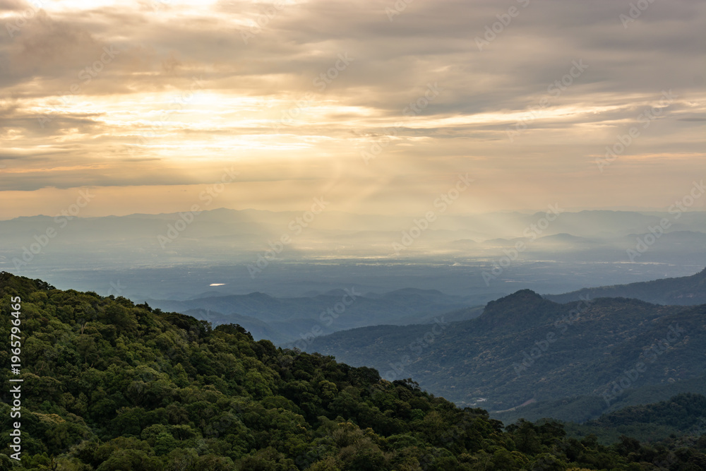 Obraz premium Mountain landscape at sunset nature photography scenic view tranquil environment atmospheric perspective