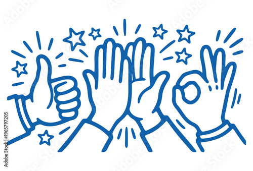 Collection of hand drawn positive gestures for success and celebration