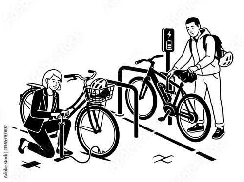 Urban bicycle parking and repair at charging station