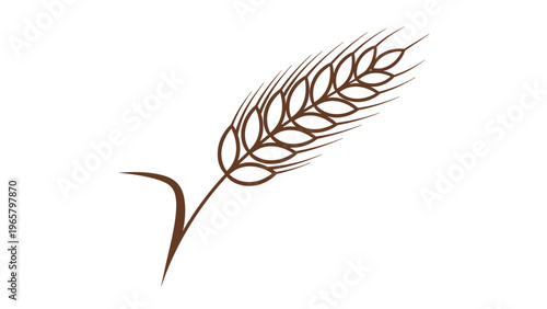 Simple brown illustration of a single stalk of wheat or grain shown against a plain white background area for bakery designs.