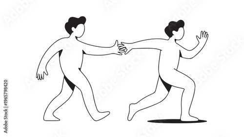 Shaking Hands Minimalist Line Art, Nude Human Figures Handshake Vector for Partnership, Trust, and Agreement Concepts
