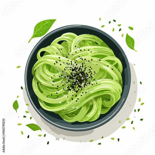 Matcha-Nudeln mit Sesam