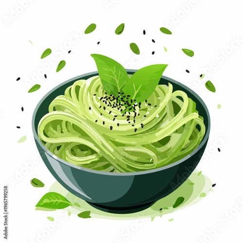 Matcha-Nudeln mit Sesam