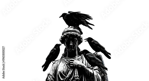 Mysterious Angel Statue Crowded by Black Birds