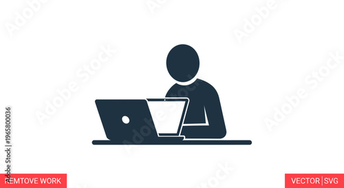 Person working on laptop computer, remote work icon, home office concept