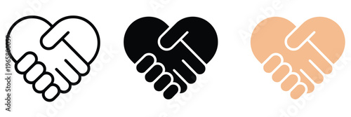Handshake icon in heart shape representing partnership trust friendship teamwork symbol transparent PNG and vector illustration