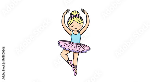 Cute Ballet Dancer Girl in Tutu and Pointe Shoes, Dancing Pose