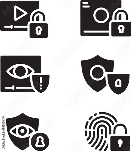 Security icons set with locks and shields and eye  protection symbols