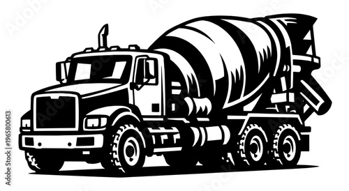 Concrete mixer truck construction industrial woodcut vintage graphic