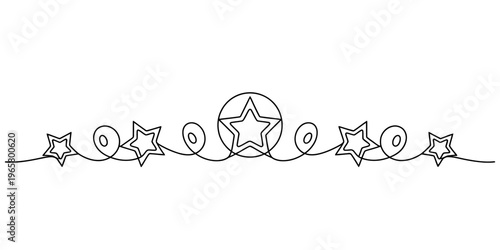 A continuous line drawing illustration featuring a central star enclosed within a circular frame Vector, illustration