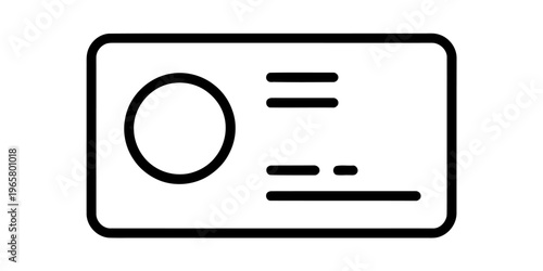 A minimalist black and white line art icon representing a simple rectangular identification card Vector, illustration