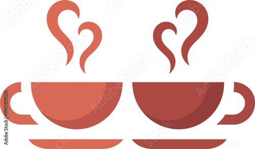 A minimalist vector graphic illustration of two steaming coffee cups on saucers