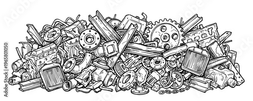 Scrap metal pile junkyard industrial waste recycling vintage