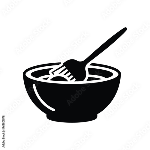 Hair dye bowl and brush icon for professional hair coloring and beauty salon services, black silhouette illustration