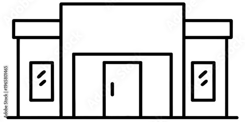 A simple black and white line art illustration representing a storefront building for business Vector, illustration