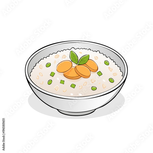 Wholesome Porridge Bowl Topped with Carrot Slices and Greens