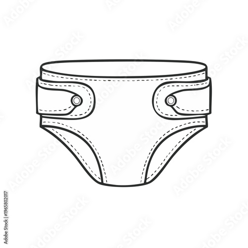 Outline drawing of a cloth diaper with snaps for adjustable fit