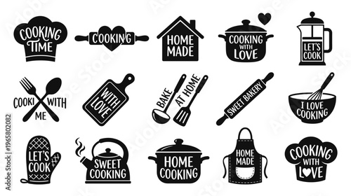 Cooking badge set with home made and bakery label vintage