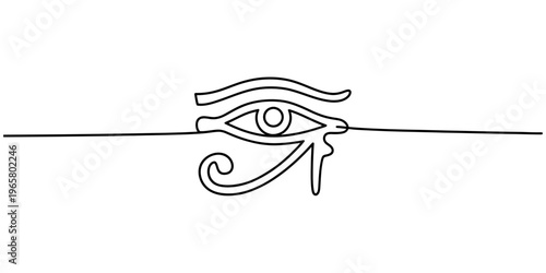 A minimalist black and white line art illustration of the ancient egyptian eye of horus symbol Vector, illustration