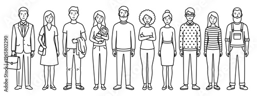 Diverse people line character with businessman worker and mother