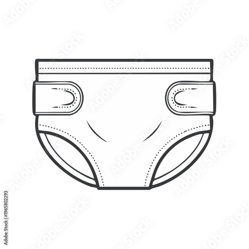Simple line drawing of a modern reusable cloth diaper with hook and loop fasteners