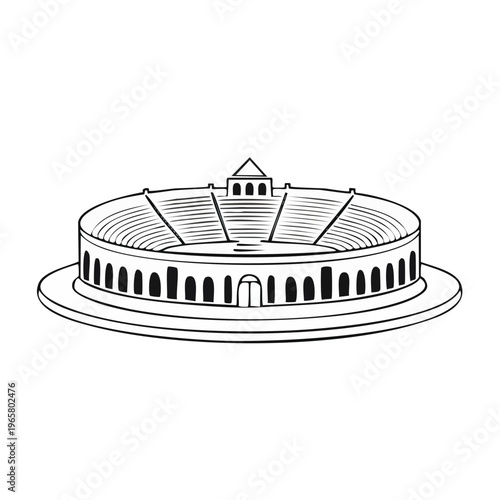 Classic Amphitheater Structure with Arches and Tiered Seating Outline