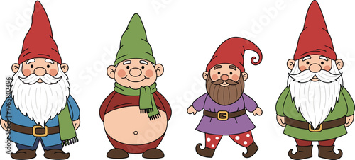 Cute Gnome Character Collection with Colorful Hats, Beards, and Scarves Vector Illustration Set
