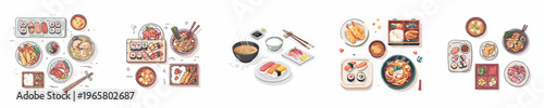 Delicious Japanese Dishes Vector Illustration