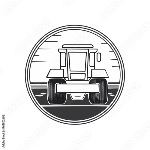 Modern Agricultural Tractor in Circular Emblem Farm Vehicle Illustration