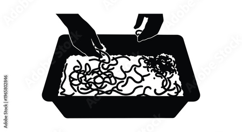 Hands tending to a terrarium with plants a striking silhouette