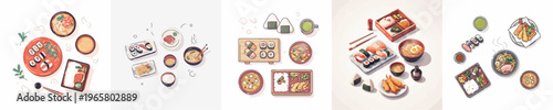 Delicious Japanese Dishes Vector Illustration
