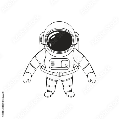 Cartoon astronaut illustration with helmet and oxygen tank isolated on white background