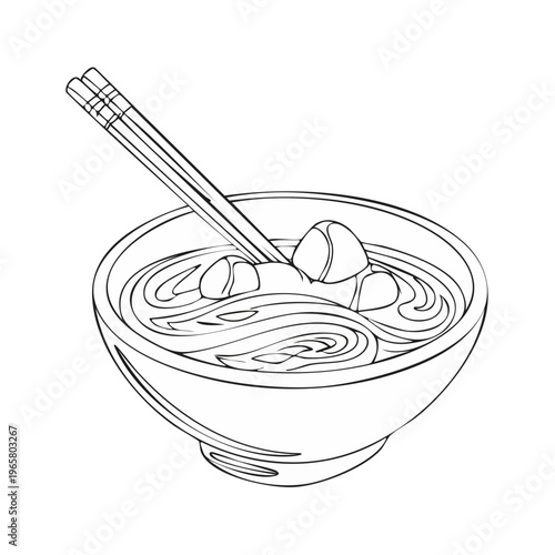 A steaming bowl of delicious noodles with meat and chopsticks ready for a meal